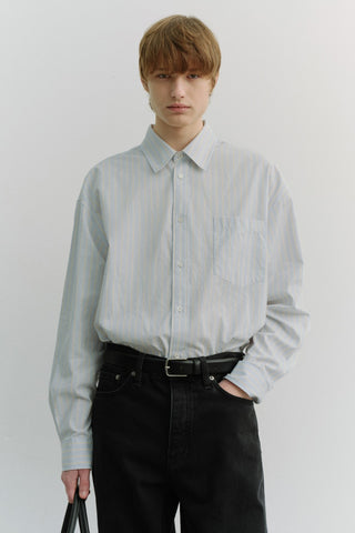 UNISEX OVERSIZED STRIPED SHIRT MISTY BLUE STRIPE