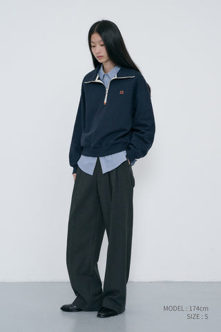 DOUBLE PLEATED WIDE SLACKS CHARCOAL GREY