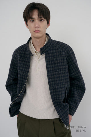 UNISEX HARRINGTON WOOL BLOUSON DEEP NAVY CHECK