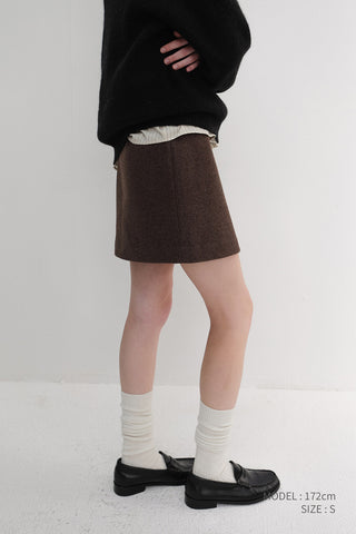 WOOL MINI SKIRT DEEP BROWN