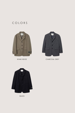 UNISEX 3 BUTTON WOOL BLAZER BLACK