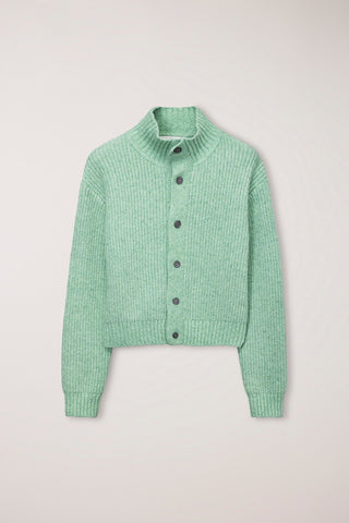 UNISEX HIGH NECK BUTTON CARDIGAN SOFT GREEN