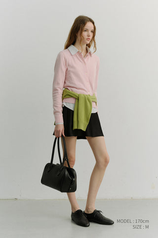 ESSENTIAL CREWNECK KNIT CARDIGAN SOFT PINK