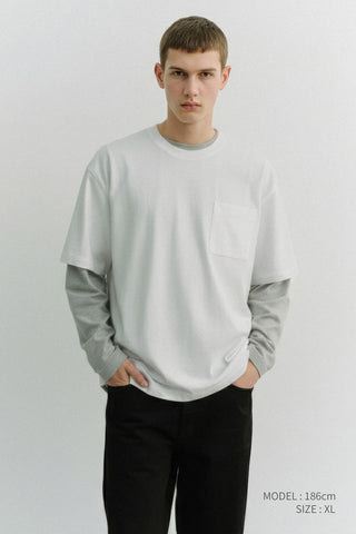 UNISEX LAYERED SET-UP T-SHIRT OFF WHITE MELANGE GREY