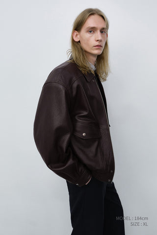 UNISEX OVERSIZED VINTAGE LEATHER BLOUSON BROWN
