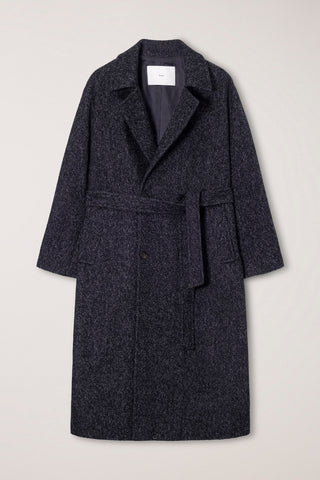 UNISEX RELAXED DOUBLE-BREASTED ROBE COAT CHARCOAL TWEED