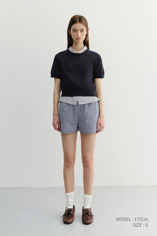 PAJAMA MINI SHORTS NAVY CHECK