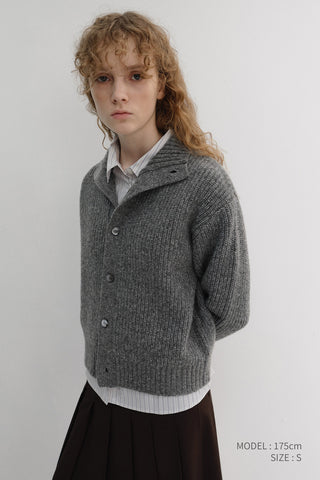 UNISEX HIGH NECK BUTTON CARDIGAN MELANGE GREY