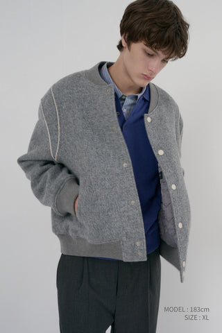 UNISEX BOUCLE WOOL VARSITY JACKET MELANGE GREY