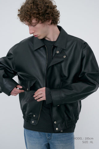 UNISEX CROPPED ALTER-LEATHER BLOUSON BLACK