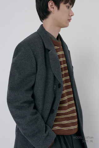 UNISEX 2-WAY 3 BUTTON CASHMERE COAT CHARCOAL GREY