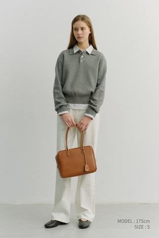 UNISEX CASHMERE COLLARED SWEATER MELANGE GREY
