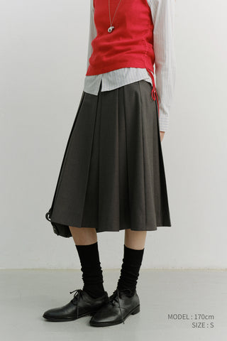 VOLUME PLEATS MIDI SKIRT MID GREY