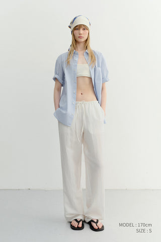 UNISEX OVERSIZED HALF SLEEVE STRIPED SHIRT SOFT BLUE STRIPE