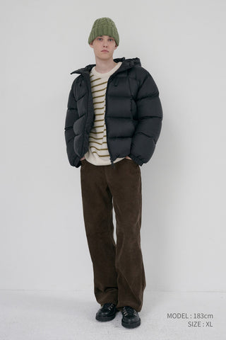 UNISEX HOODED VOLUME GOOSE DOWN JACKET BLACK