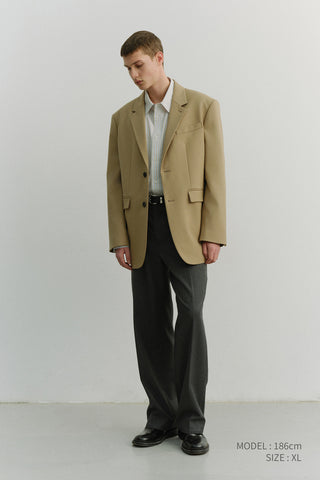 UNISEX 2 BUTTON WOOL BLAZER BEIGE