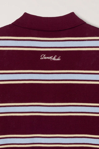 UNISEX MULTI STRIPED POLO KNIT BURGUNDY SKY BLUE