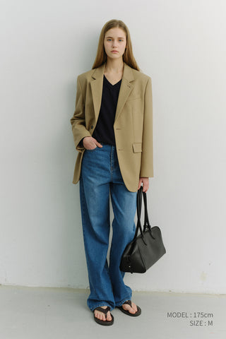 UNISEX 2 BUTTON WOOL BLAZER BEIGE