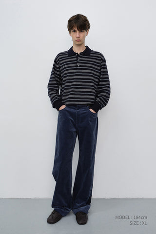 UNISEX COLLARED STRIPED SWEATER NAVY