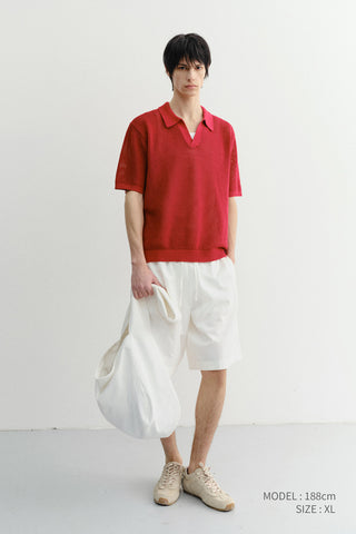 UNISEX CHUNKY POLO KNIT RED