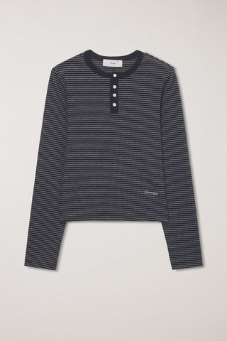 UNISEX HENLEY-NECK T-SHIRT BLACK STRIPE