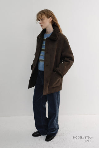UNISEX REVERSIBLE SOFT SHEARLING HALF JACKET DARK BROWN