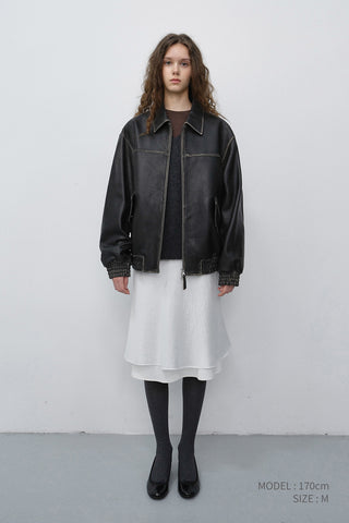 UNISEX REFINED LEATHER BLOUSON BRUSHED BLACK
