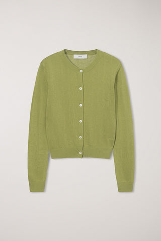 ESSENTIAL CREWNECK KNIT CARDIGAN OLIVE GREEN