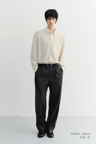 UNISEX CLASSIC STRIPED BD OVERSHIRT BEIGE