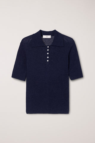 BUTTONED SLIM POLO KNIT NAVY