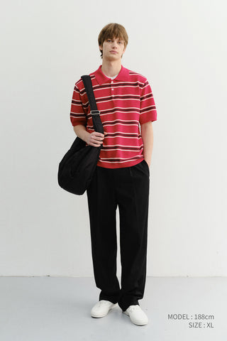 UNISEX MULTI STRIPED POLO KNIT RED BURGUNDY