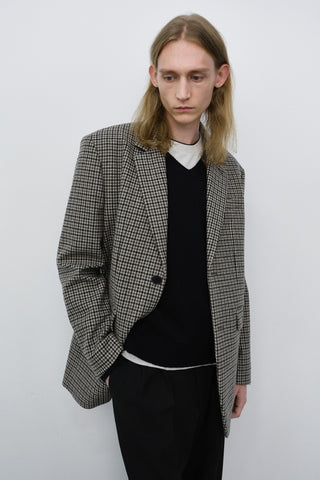 UNISEX CLASSIC 2 BUTTON WOOL BLAZER BEIGE CHECK