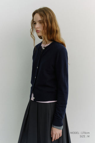 ESSENTIAL CREWNECK KNIT CARDIGAN DARK NAVY