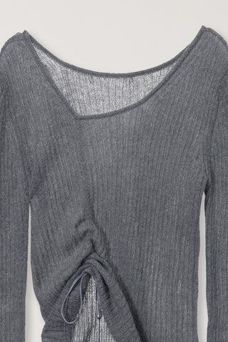 2-WAY SHIRRING KNIT TOP MELANGE GREY