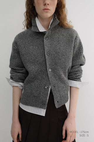 UNISEX HIGH NECK BUTTON CARDIGAN MELANGE GREY