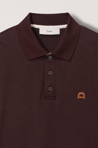UNISEX LEATHER LOGO COLLARED T-SHIRT BROWN