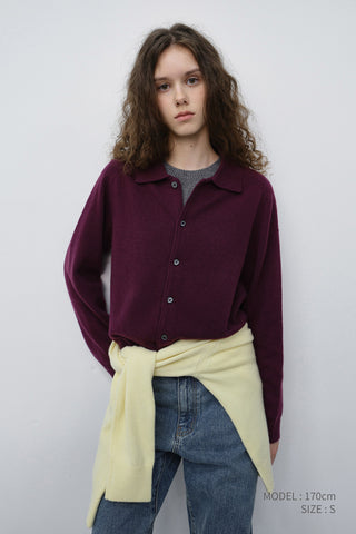 UNISEX COLLARED KNIT CARDIGAN PLUM PURPLE