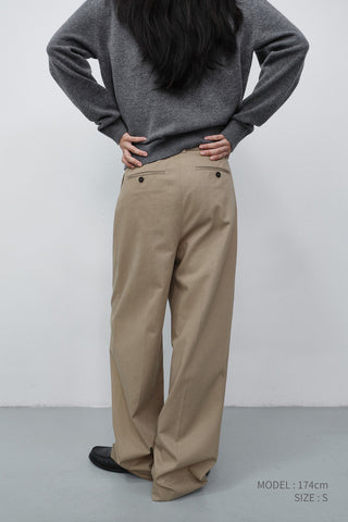 DOUBLE PLEATED WIDE CHINO SLACKS BEIGE