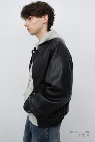UNISEX ALTER-LEATHER ZIP-UP BLOUSON BLACK