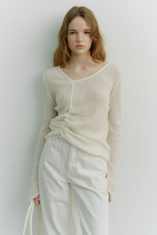 2-WAY SHIRRING KNIT TOP IVORY