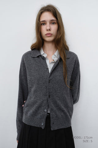 UNISEX COLLARED KNIT CARDIGAN MELANGE GREY