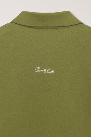 UNISEX LEATHER LOGO COLLARED T-SHIRT OLIVE