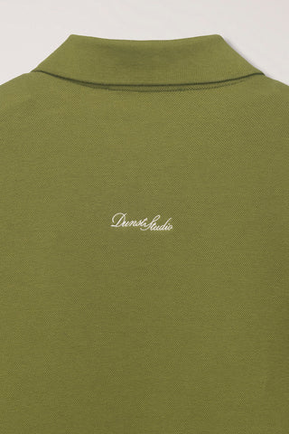 UNISEX LEATHER LOGO COLLARED T-SHIRT OLIVE