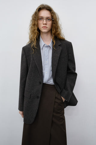 UNISEX CLASSIC 2 BUTTON WOOL BLAZER CHARCOAL BROWN