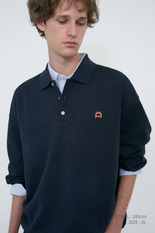 UNISEX LEATHER LOGO COLLARED T-SHIRT FRENCH NAVY