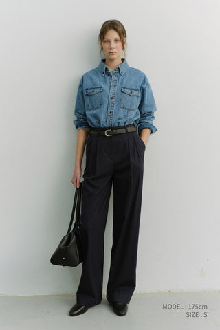 DOUBLE PLEATED SLACKS BLACK