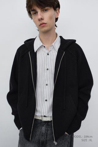 UNISEX HOODED KNIT CARDIGAN BLACK