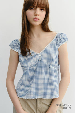 2-WAY SHOULDER BLOUSE BLUE CHECK