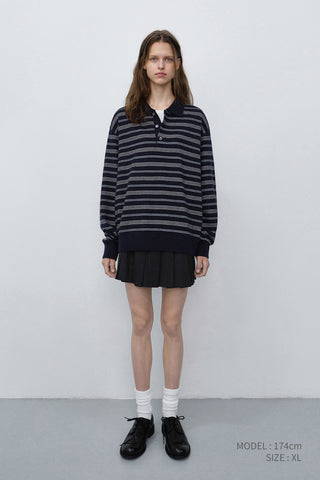 UNISEX COLLARED STRIPED SWEATER NAVY