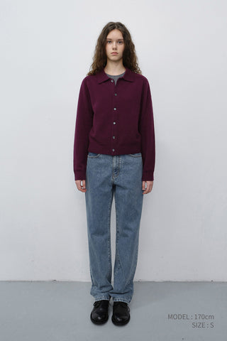 UNISEX COLLARED KNIT CARDIGAN PLUM PURPLE